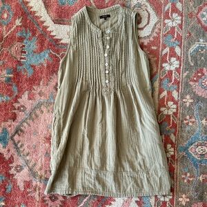 Quince Olive Green Linen Sleeveless Swing Dress